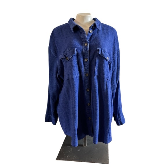 BP + Wildfang Blue Herringbone Flannel Button Up Shirt Women’s 2X - Picture 9 of 9